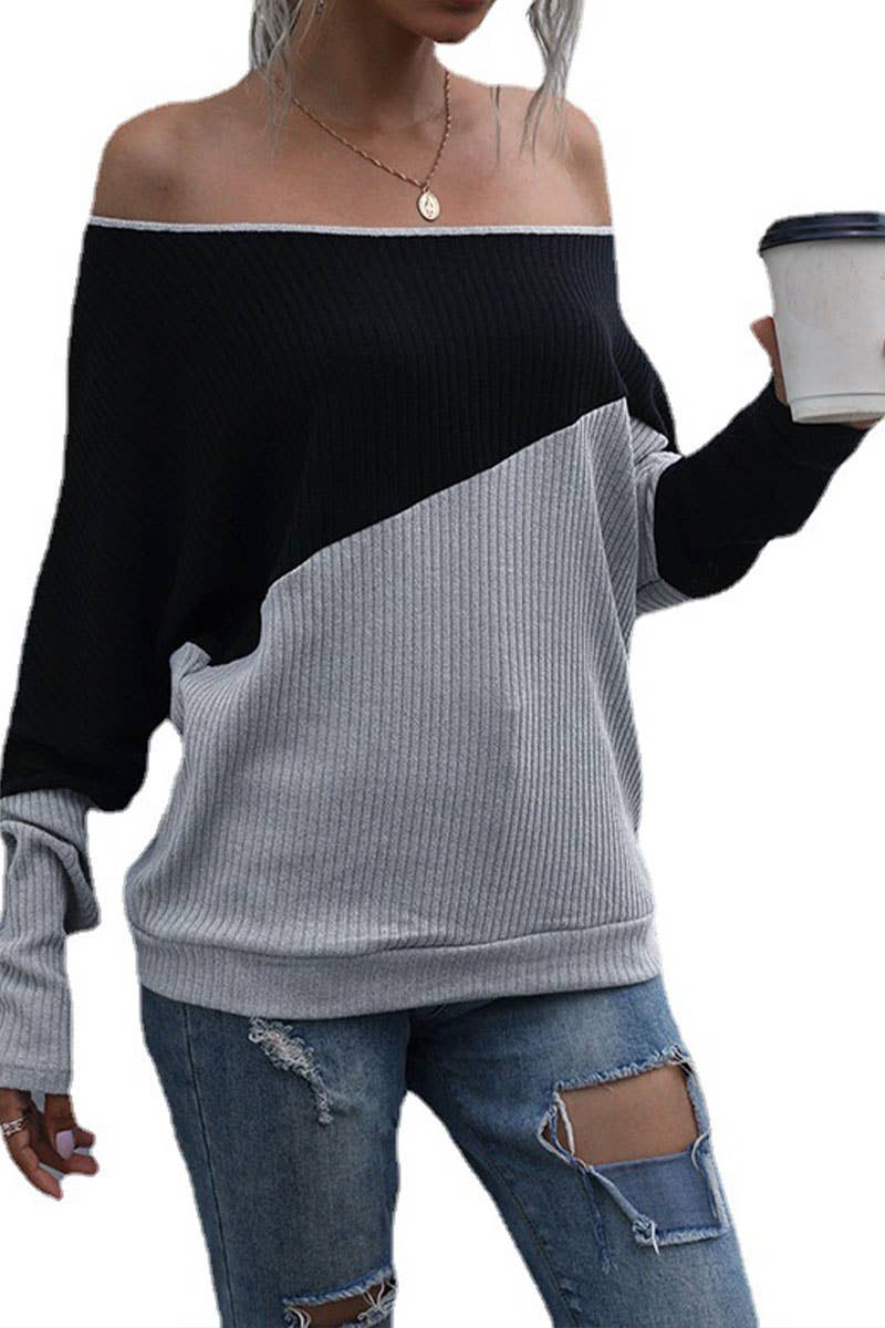 Line neck color matching T-shirt loose top
