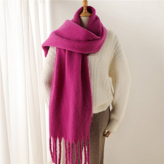 Mohair Tassel Scarf for Winter, Unisex Long Shawl