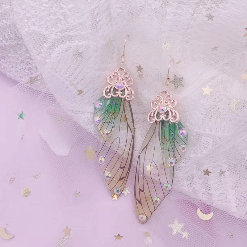 Elegant long earrings with cicada wing wings