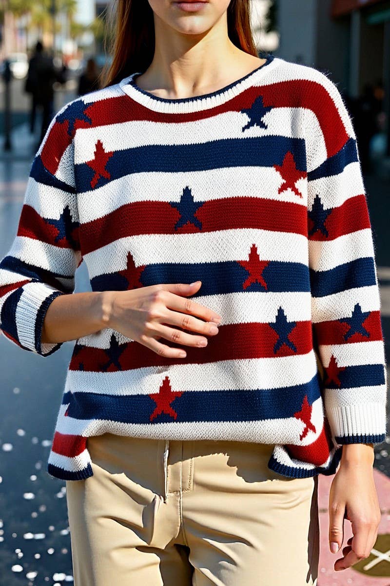 CWOSWL07090_FASHION LOOSE LONG-SLEEVED STRIPED SWEATER