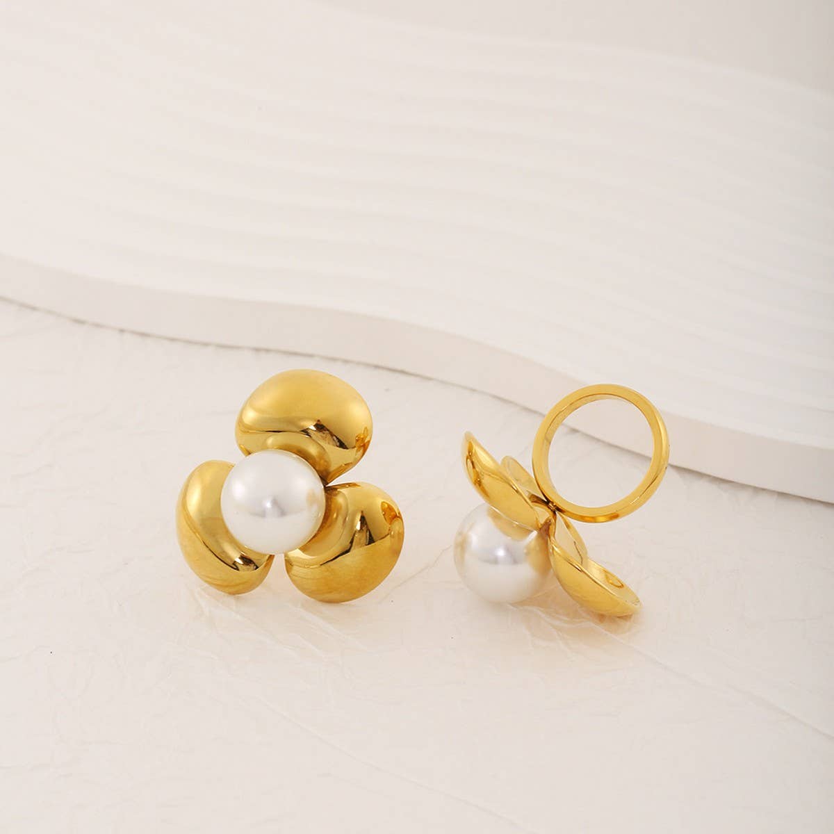 Minimalist 18K Steel Flower Earrings & Ring Set