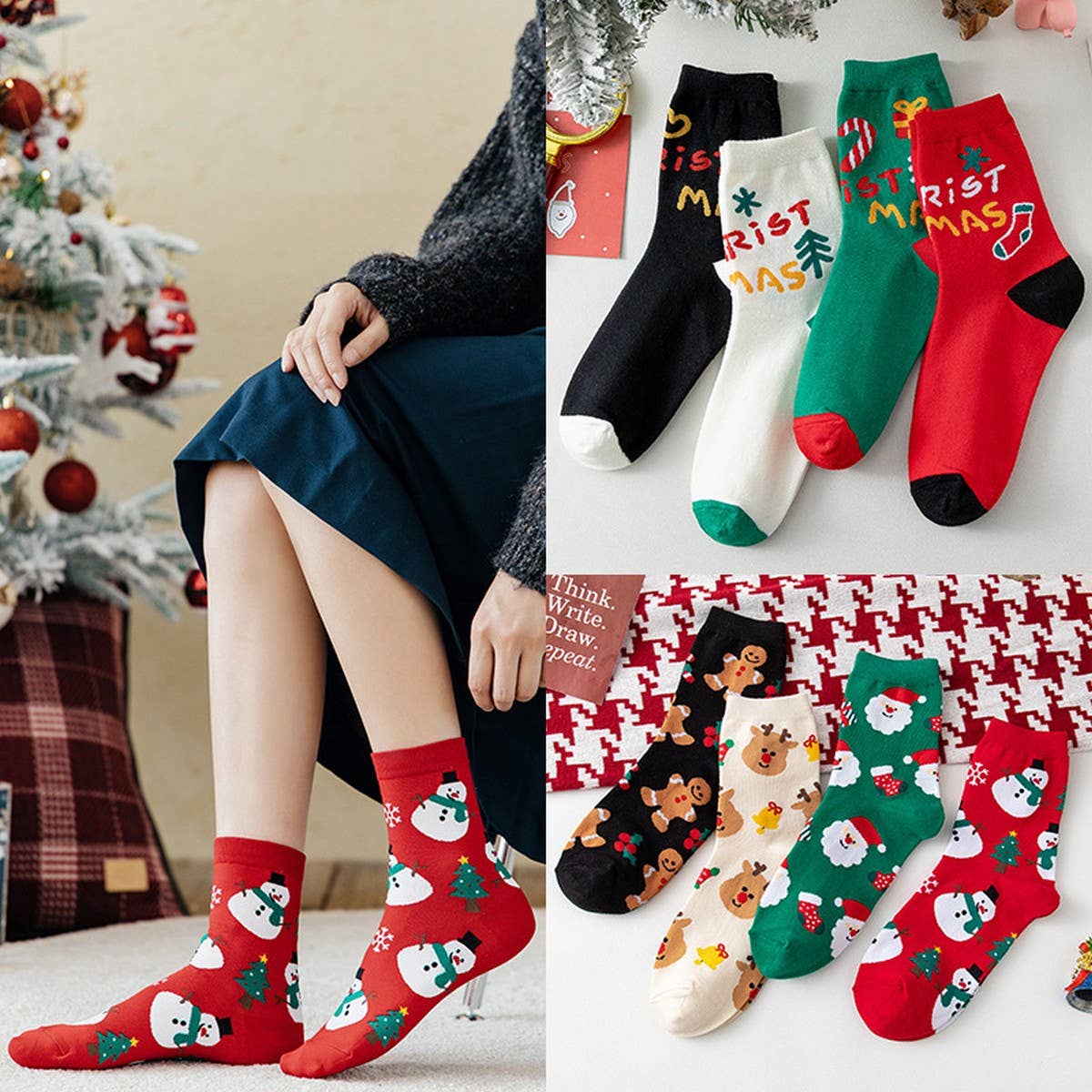 NEW CHRISTMAS CARTOON ELK SANTA CLAUS SOCKS