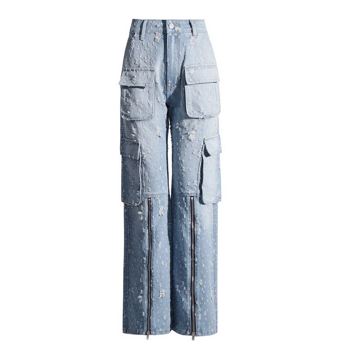 WASHED AND DISTRESSED STRAIGHT LEG JEANS