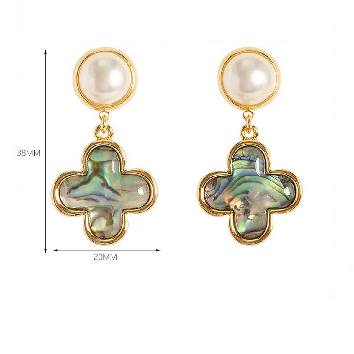 NATURAL COLORFUL ABALONE FOUR-LEAF CLOVER EARRINGS