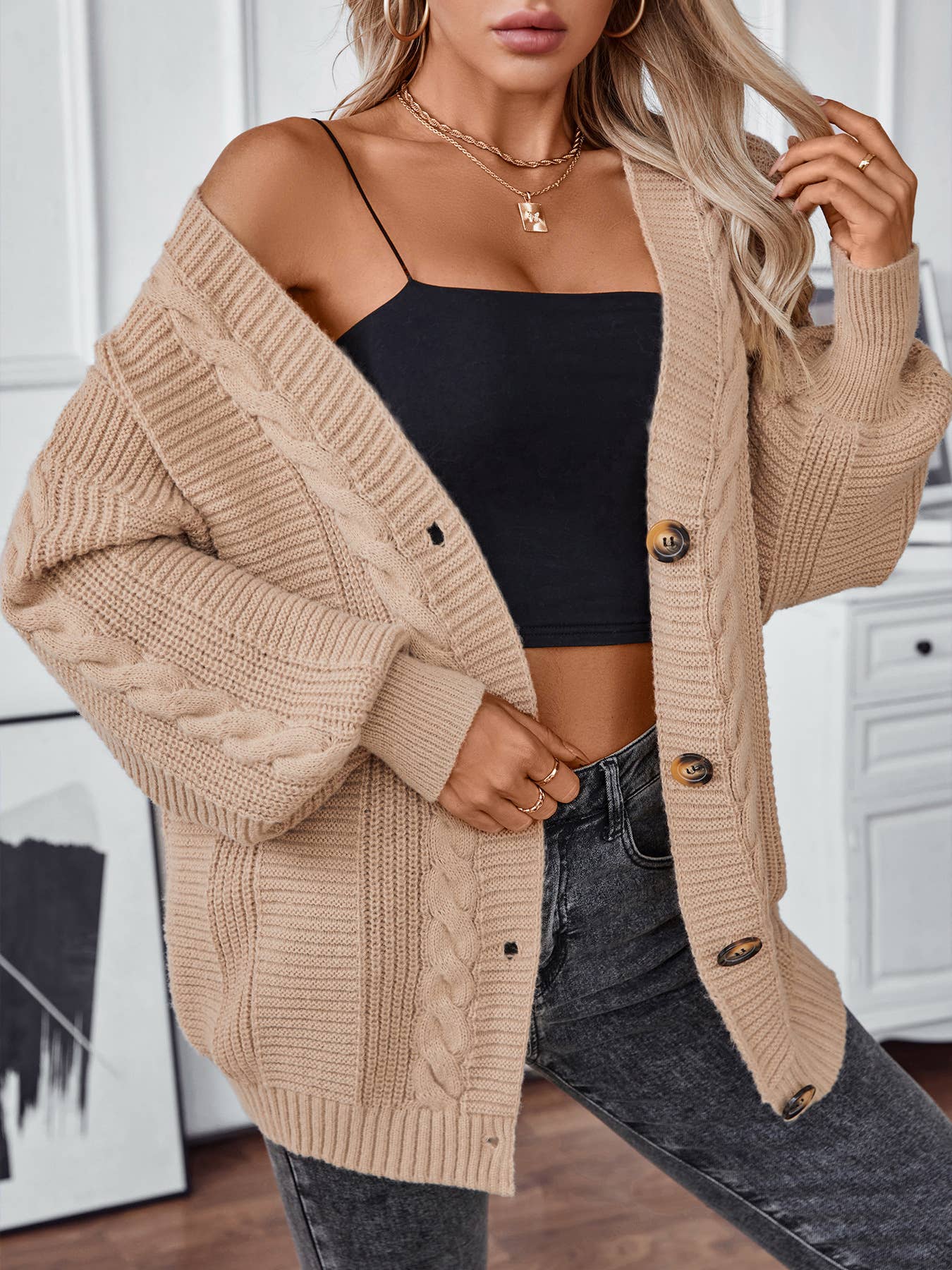 VINTAGE SINGLE-BREASTED LOOSE SWEATER JACKET