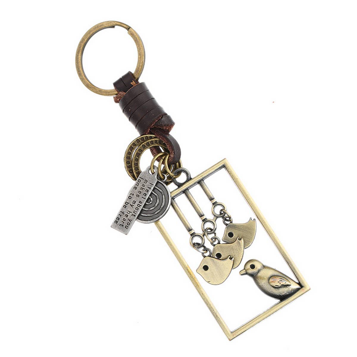 ALLOY BIRD PENDANT WOVEN LEATHER KEYCHAIN_CWMM5038