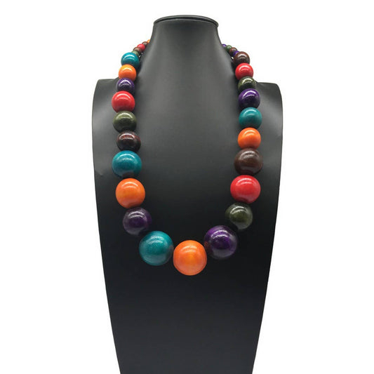 COLORFUL WOODEN BEADS HANDMADE BEADED NECKLACE