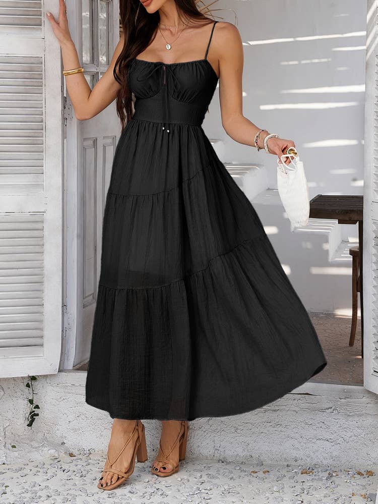 Solid color high-waisted dinner halter dress