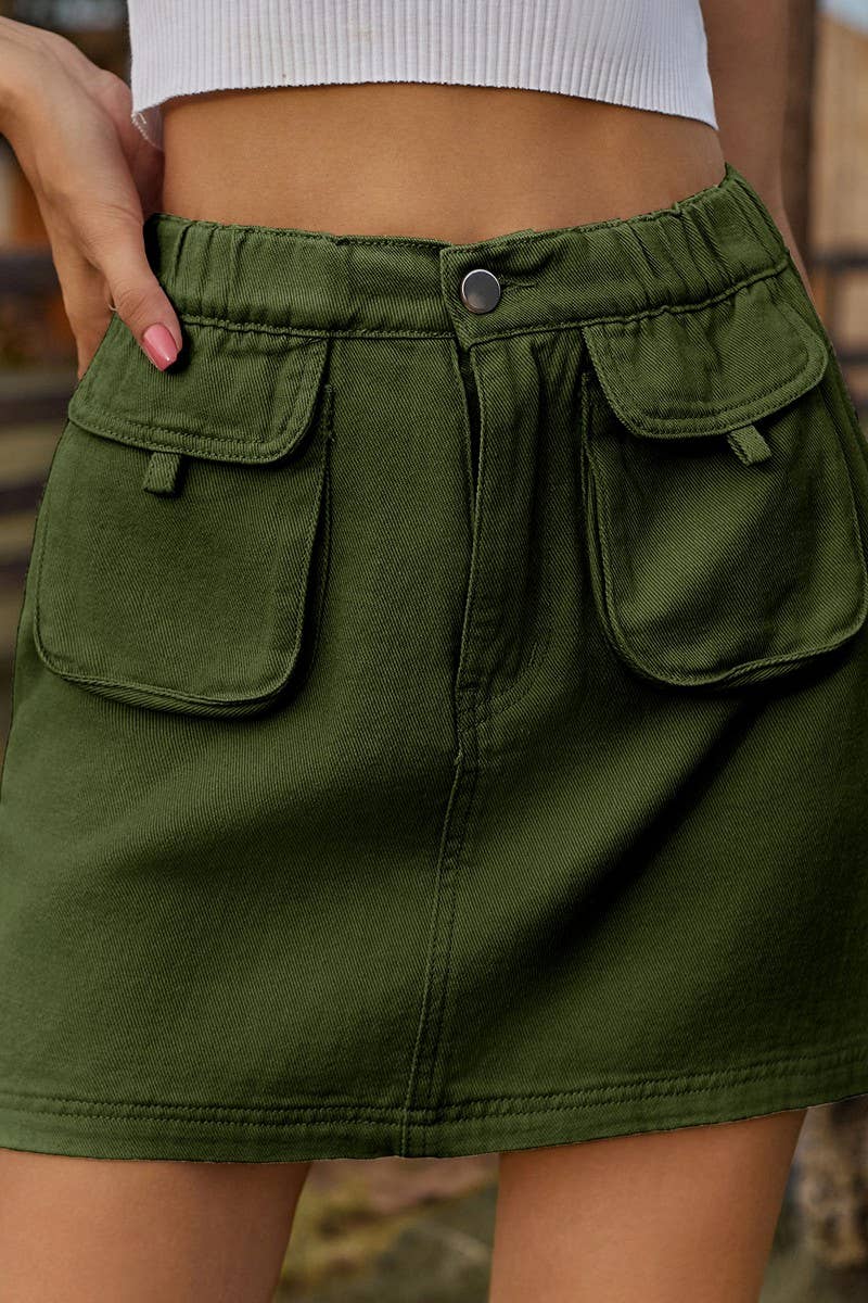 CWJSK00233_WASHED ELASTIC WAIST DENIM MINI SKIRT