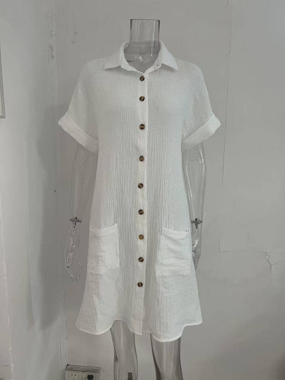 Simple solid-color casual lapel shirt dress