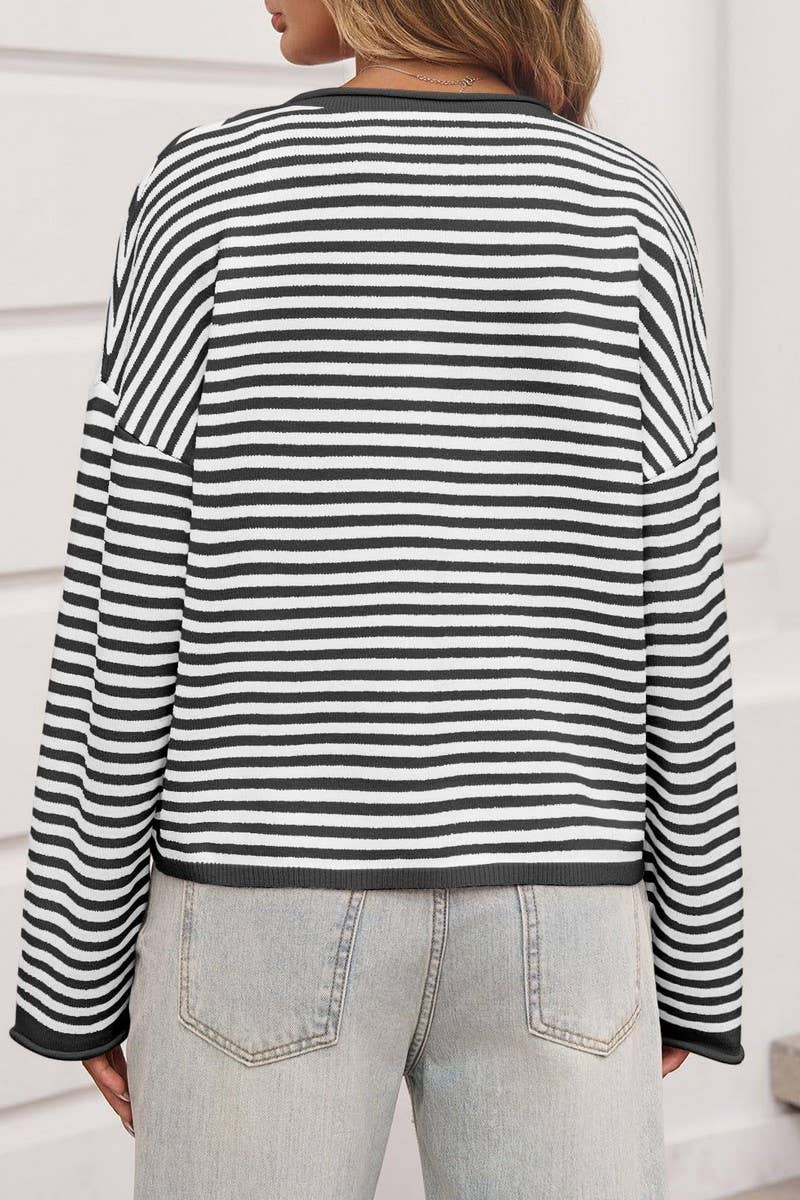 CWOCAL00609_STRIPED COLORBLOCK LONG SLEEVE CARDIGAN SWEATER