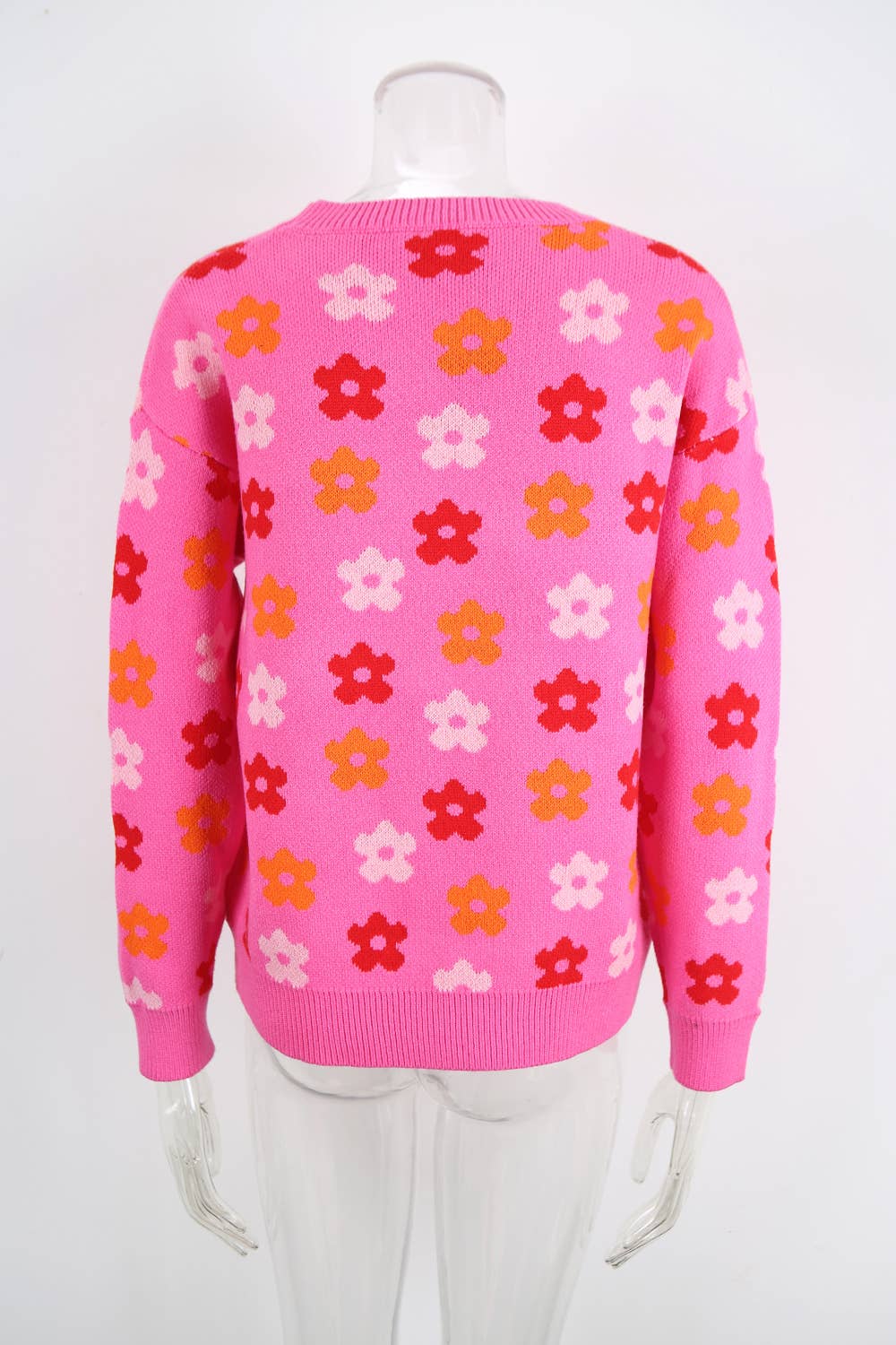 Versatile flower-printed warm threaded sweater