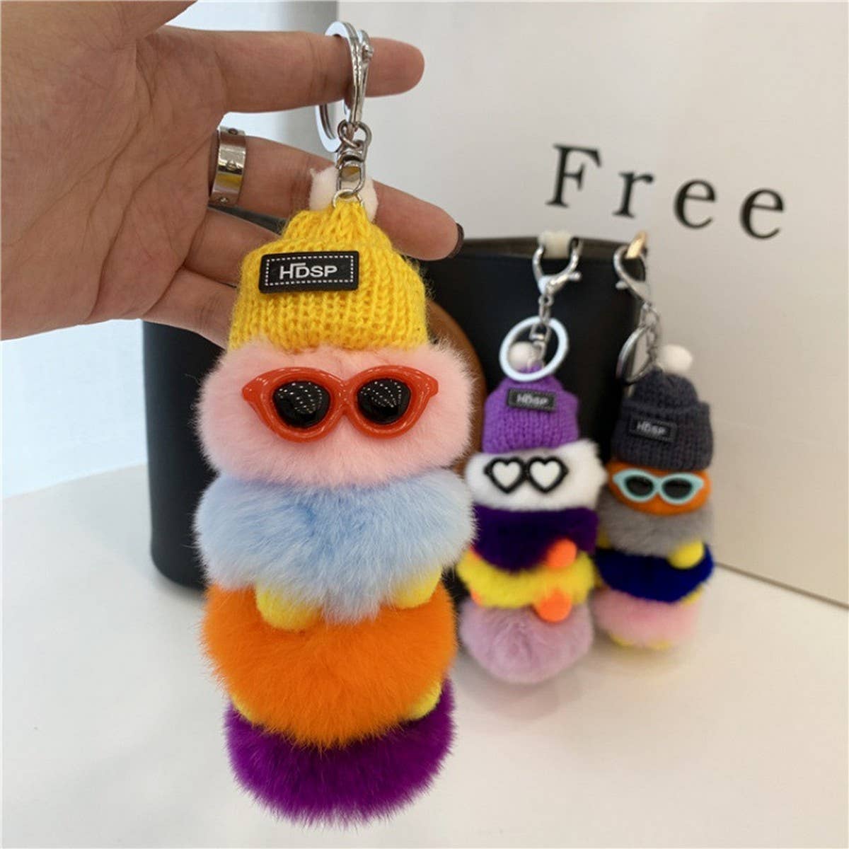 CATERPILLAR BAG PENDANT CUTE PLUSH CAR KEYCHAIN_CWMM2584