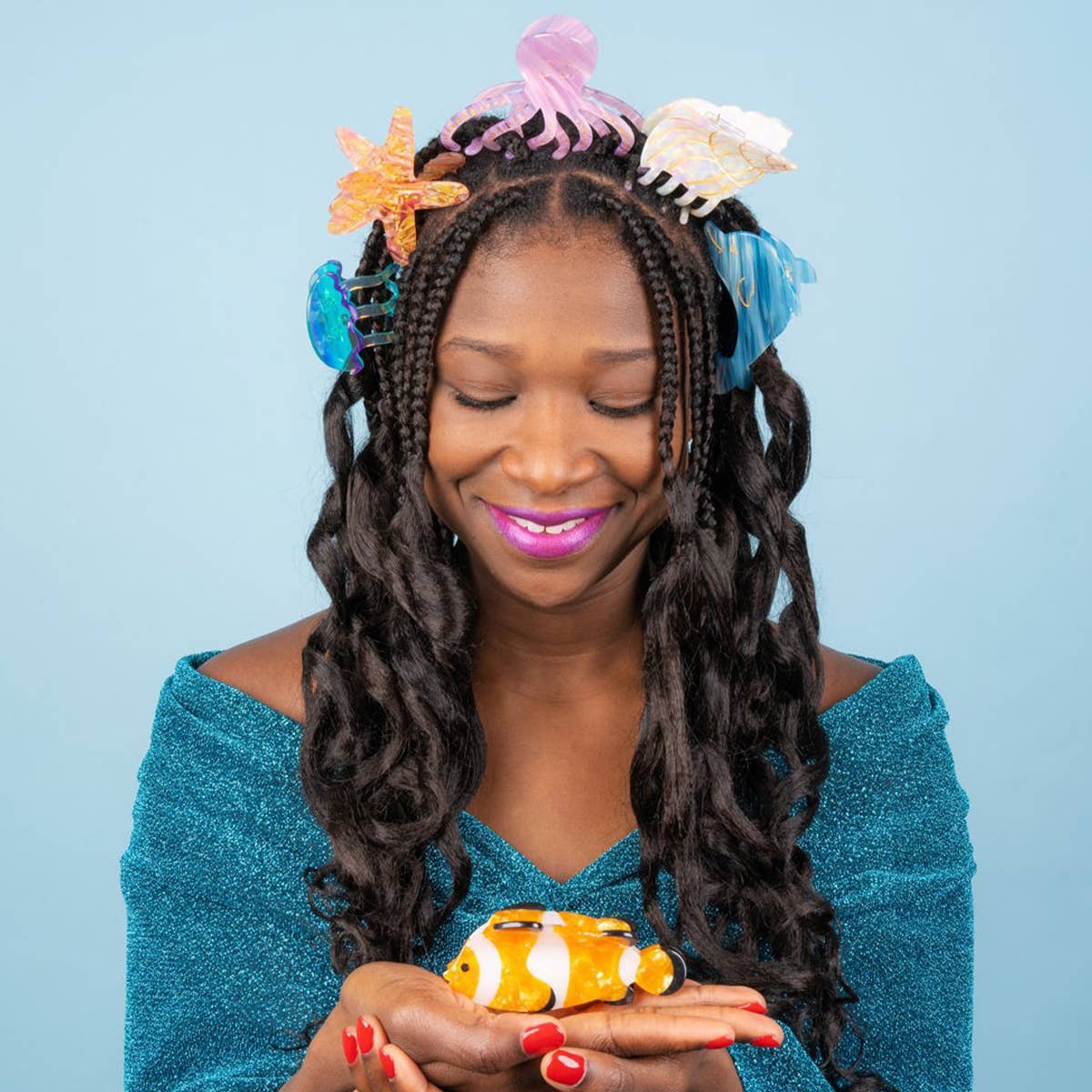 OCEAN BEACH FISH SEASHELL ACRYLIC HAIR CLAW CLIPS _CWAHA0552