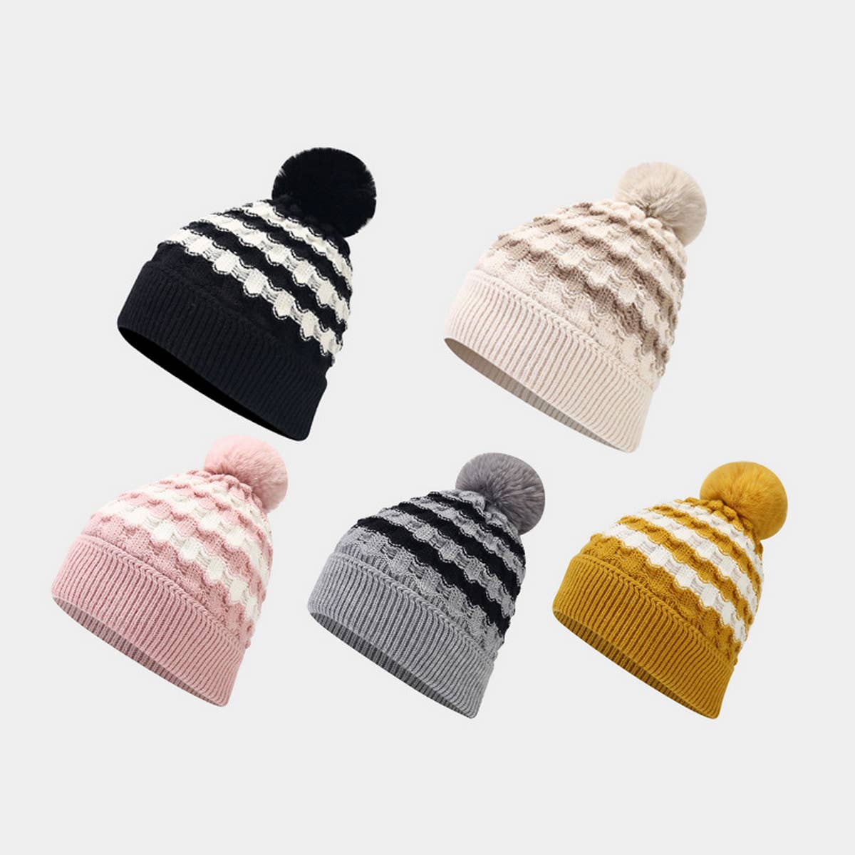 NEW CONTRAST STRIPED POM-POM KNITTED HAT_CWAH1609