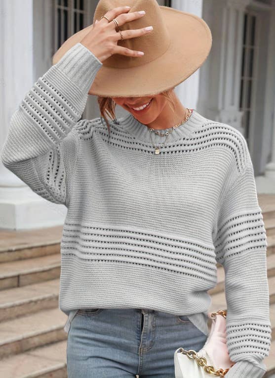 LONG SLEEVE PIT STRIP SOLID COLOR KNIT BASE