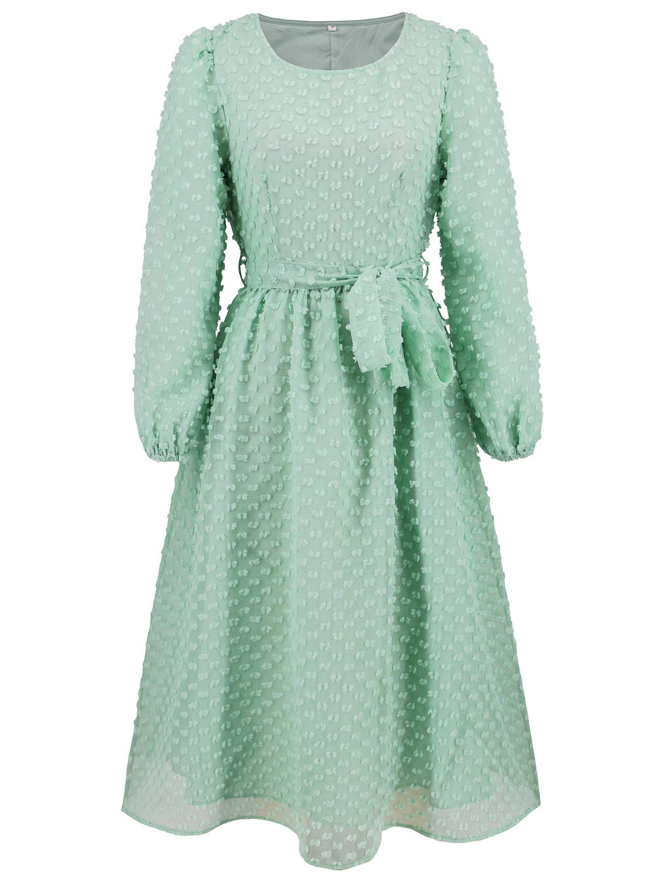 Jacquard Long Sleeve Dress with Waist Detail