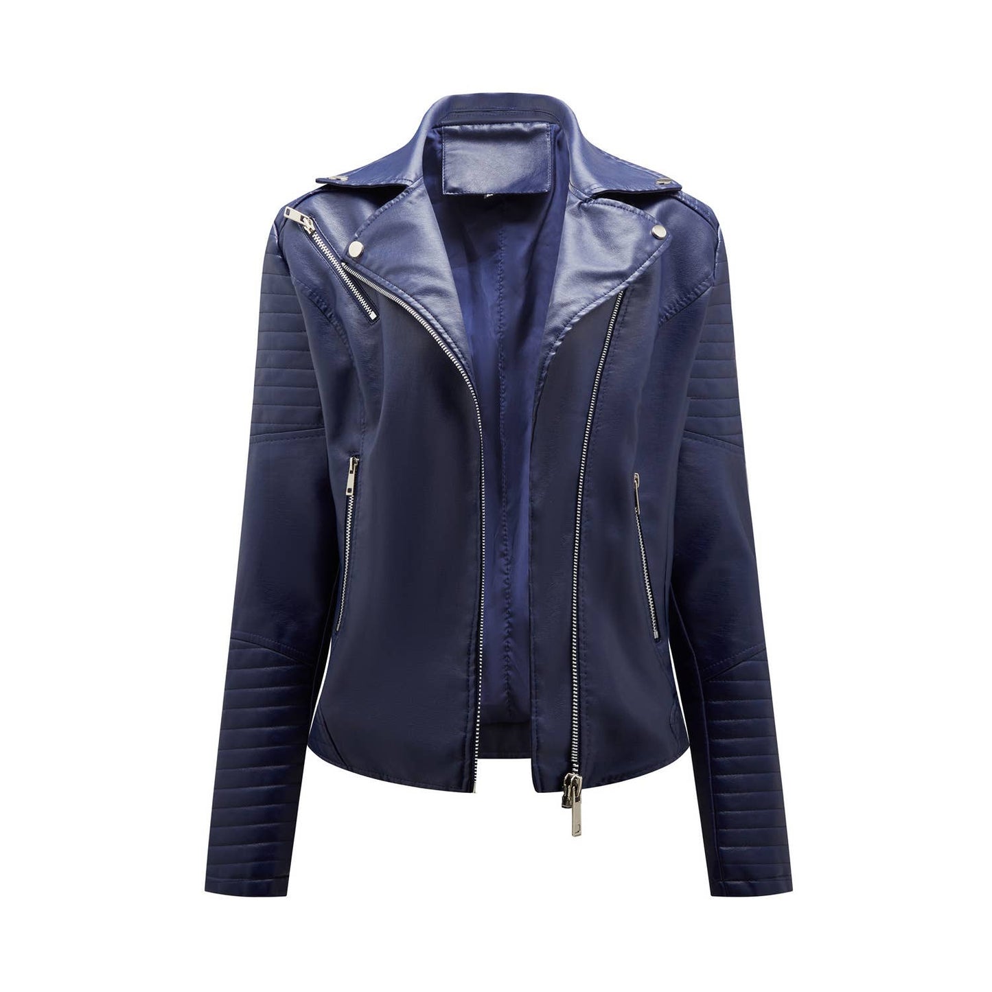 Lapel biker jacket with diagonal zipper jacket