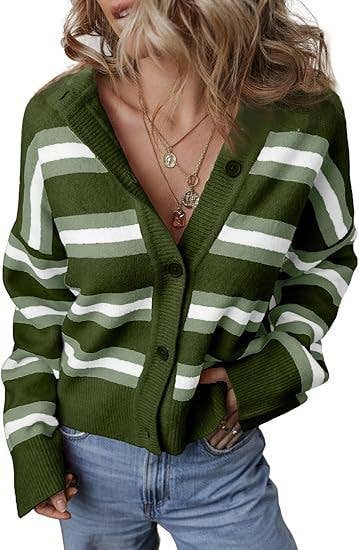 Striped single-breasted cardigan with color matching