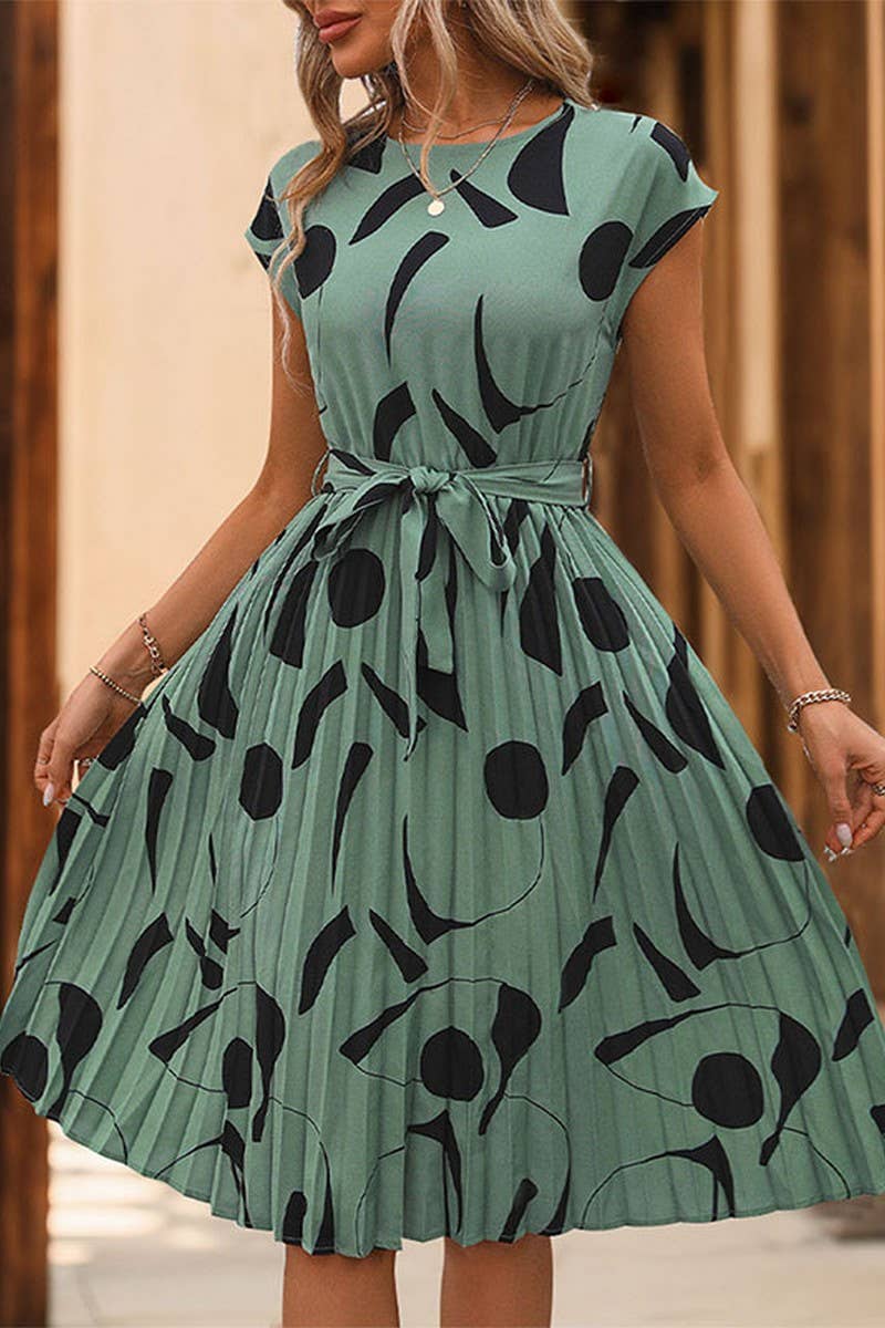 CWDMD2514_GEOMETRIC PRINT PLEATED DRESS