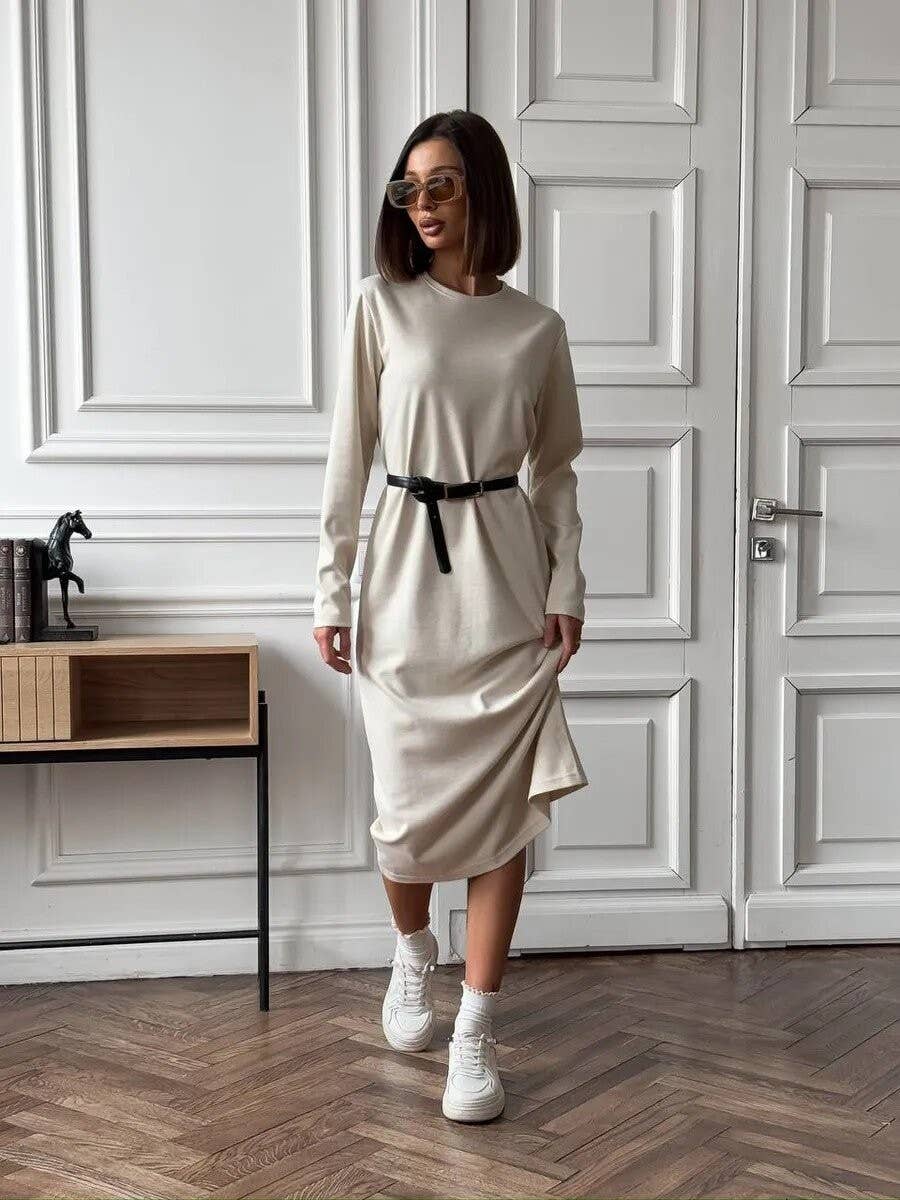 Fashion long sleeve down feel in the long dress