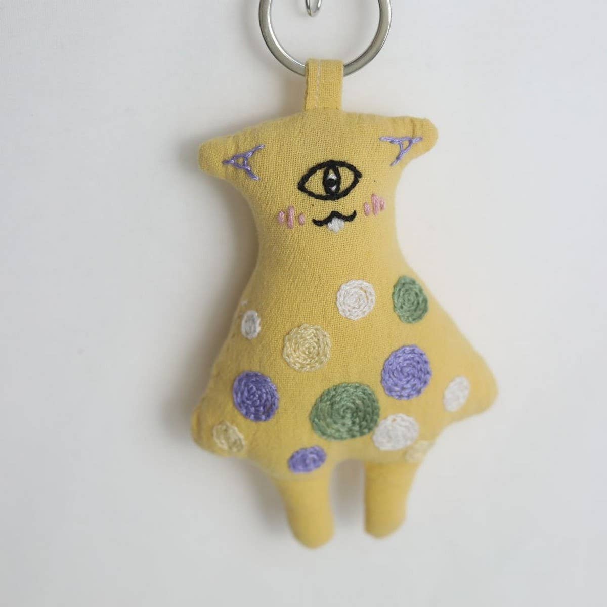 Hand-Embroidered Lock Circle Bear Plush Charm
