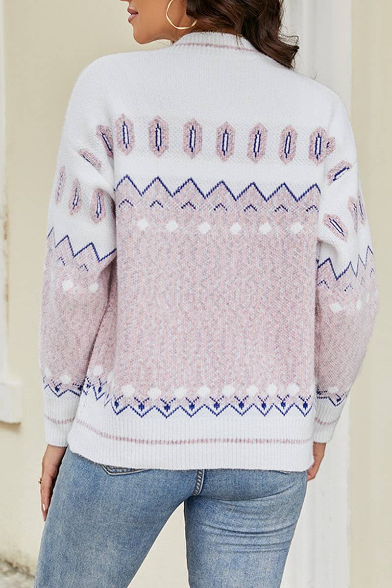 CWOCAL0872_CONTRAST COLOR SINGLE-BREASTED KNITTED CARDIGAN