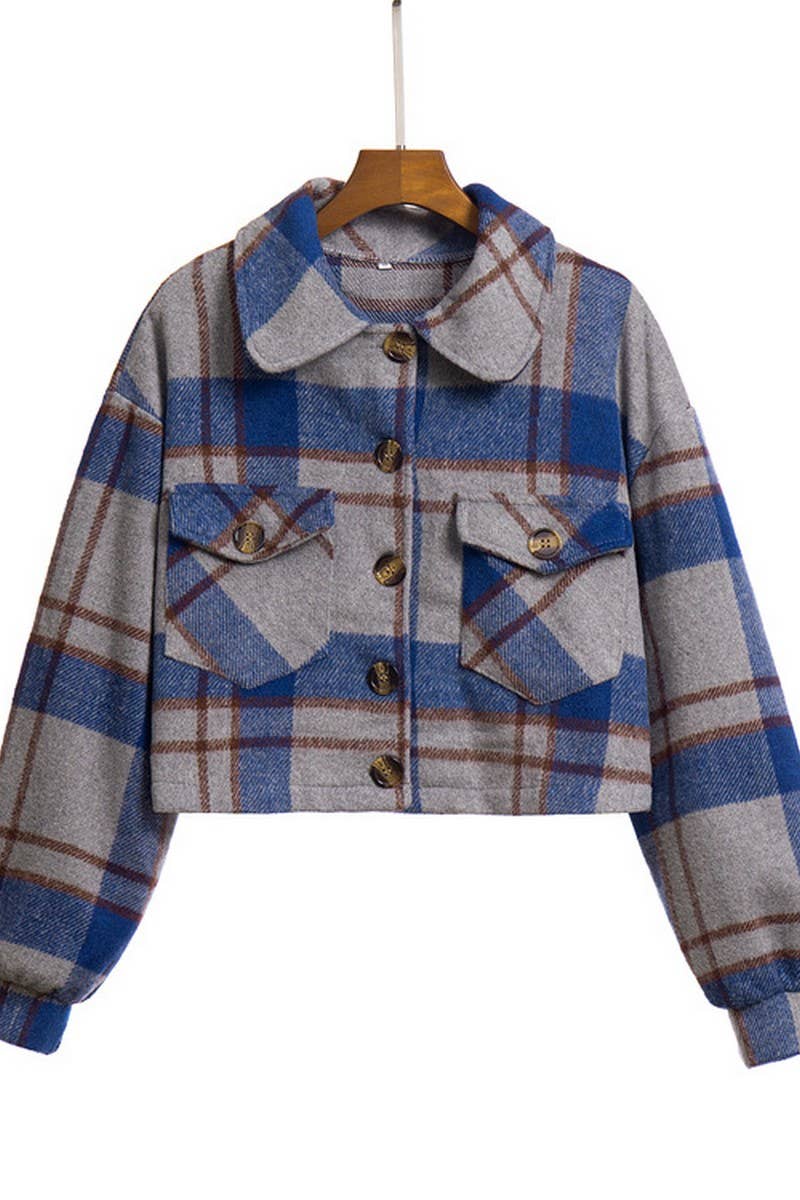 CWOCO0419_PLAID LANTERN SLEEVE LONG AND SHORT WOOLEN COAT