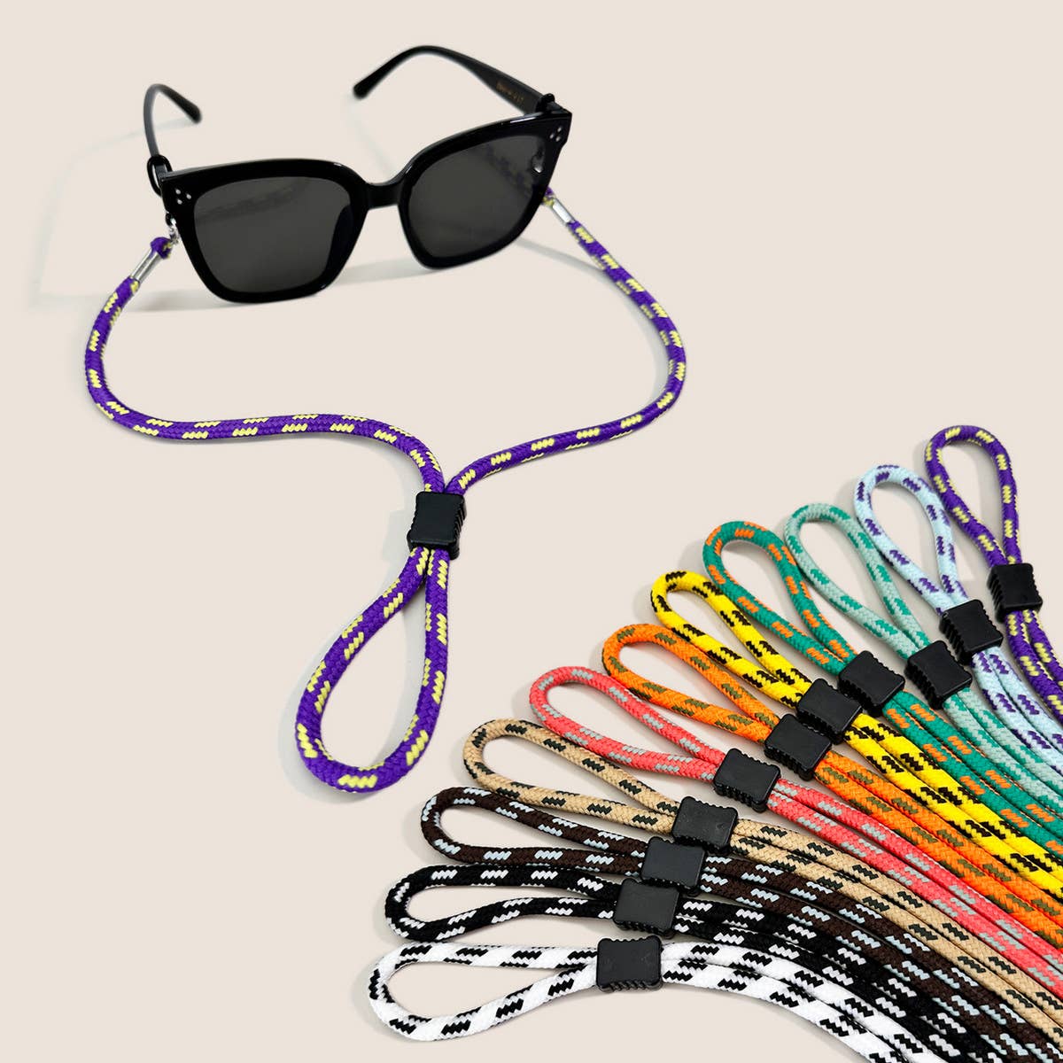 COLORFUL DUAL COLOR BLOCK BRAIDED GLASSES LANYARD