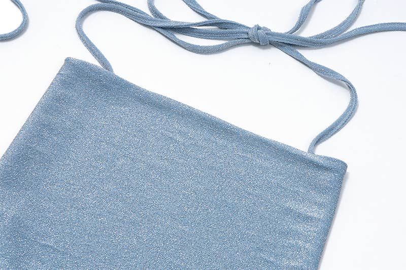 Sparkling diamond halter top,slim-fit vest