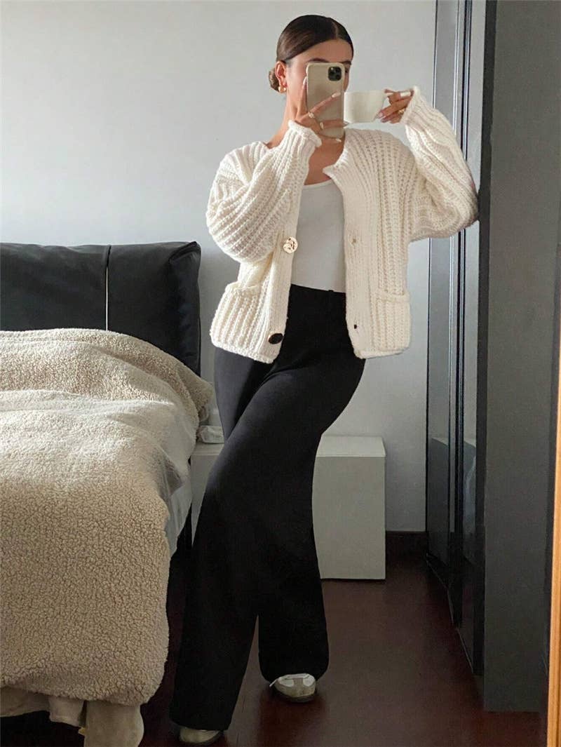 Three button long sleeve French cardigan