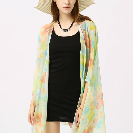 MULTICOLOR FLORAL PRINT OPEN FRONT KIMONO CARDIGAN