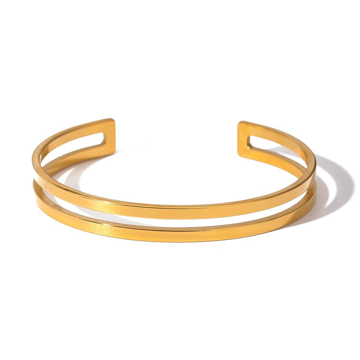 Polished 18K Gold Stainless Steel Double Cuff_CWAJE4890