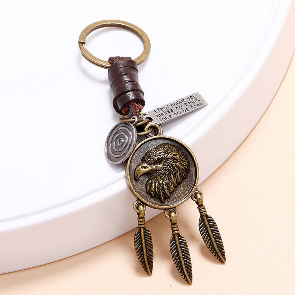 SIMPLE EAGLE PENDANT RETRO CAR LEATHER KEYCHAIN_CWMM4710