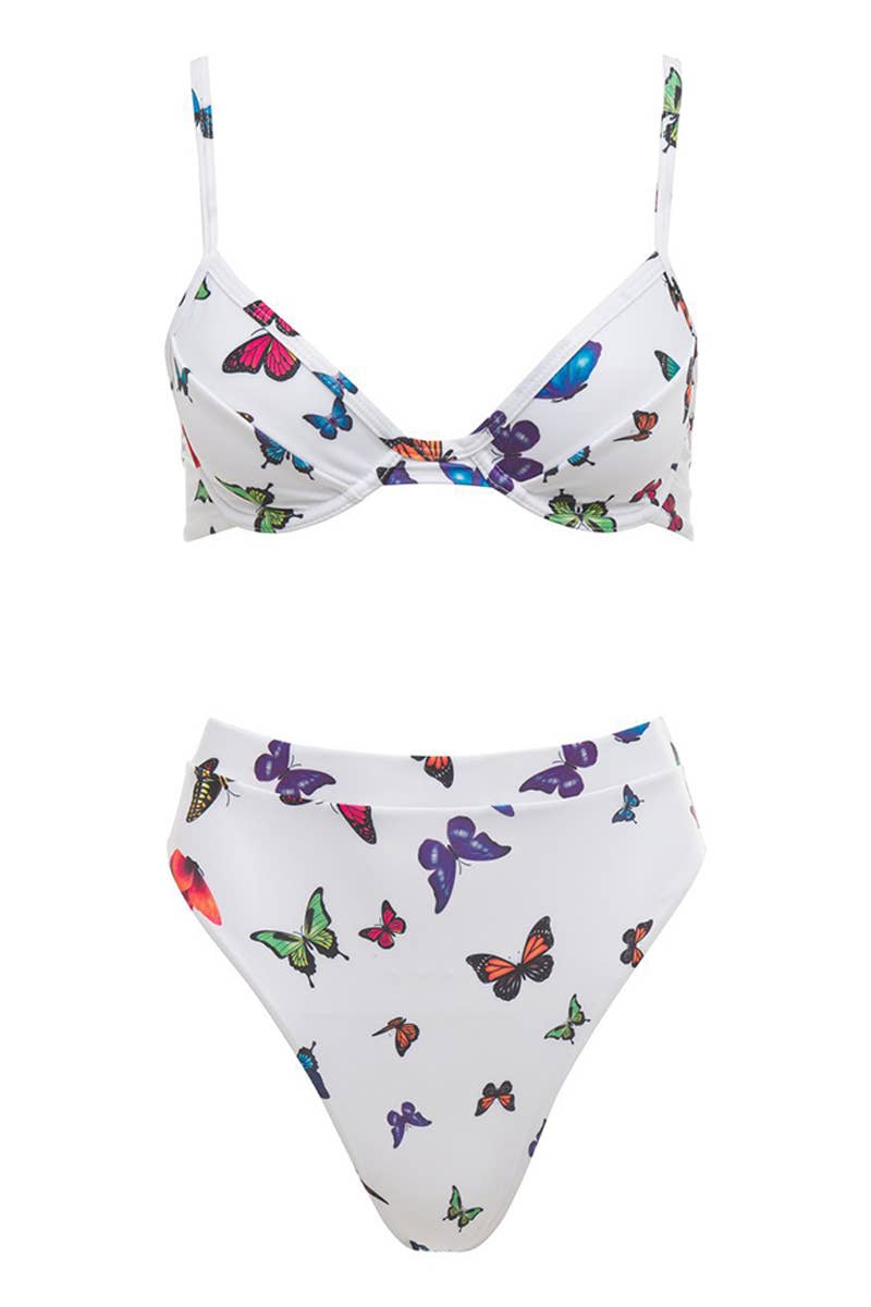 CWMW0839_HIGH WAIST TWO PIECE BUTTERFLY PRINT SWIMSUIT