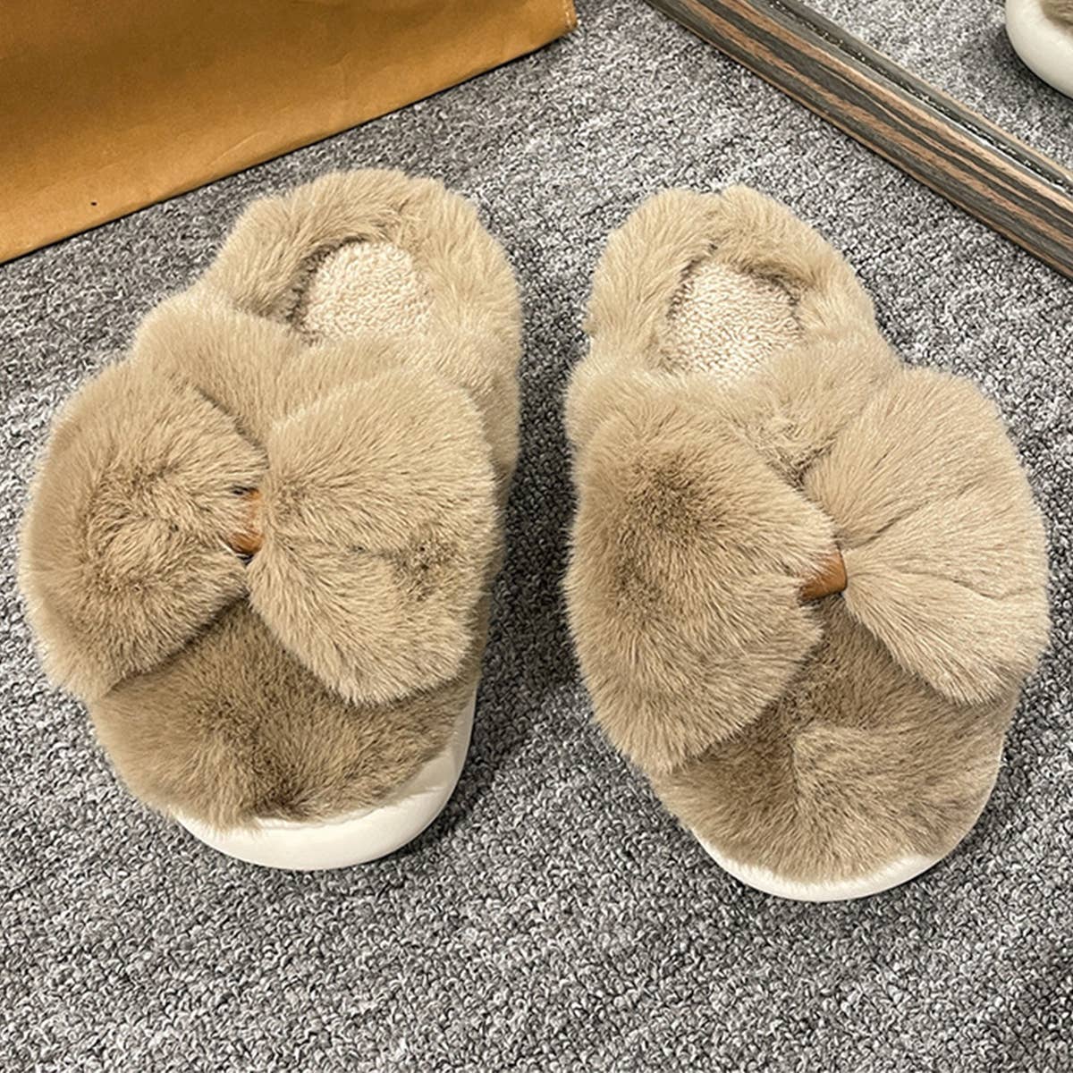 WOMEN  WINTER BOW  FLUFFY SLIPPERS_CWSHS0377