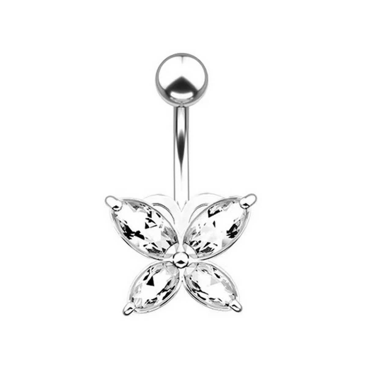 Silver Stainless Steel Butterfly Navel Ring