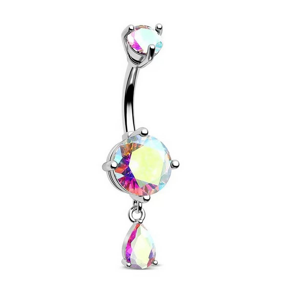 Round & Teardrop CZ Belly Ring in Stainless Steel