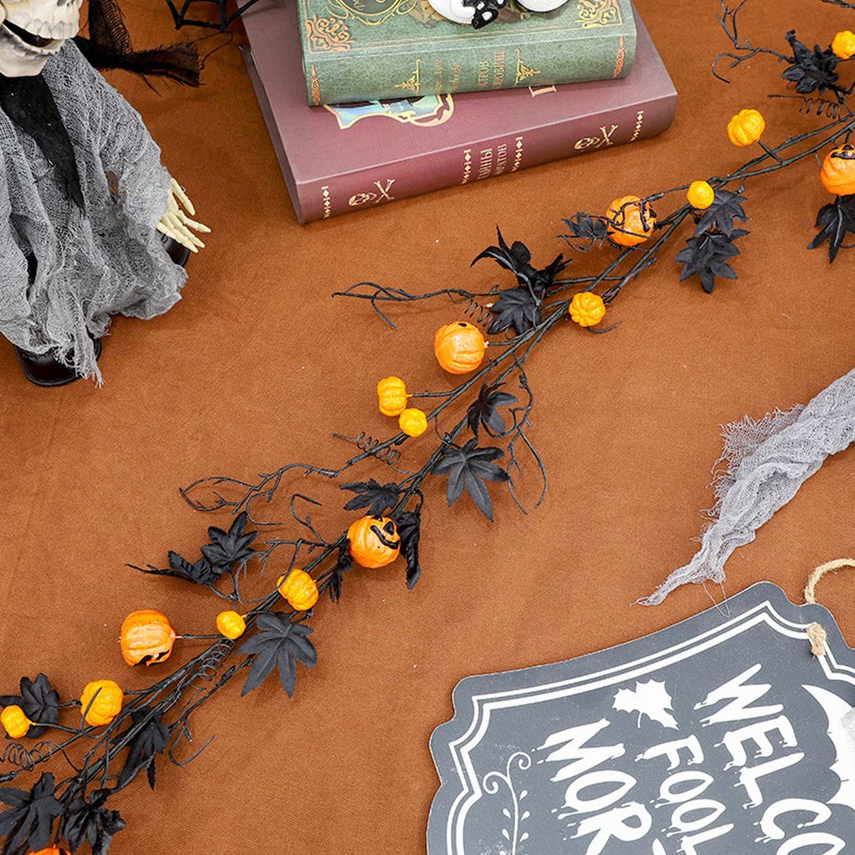 180cm Black Maple Leaf Pumpkin Garland Decor_CWMM9883