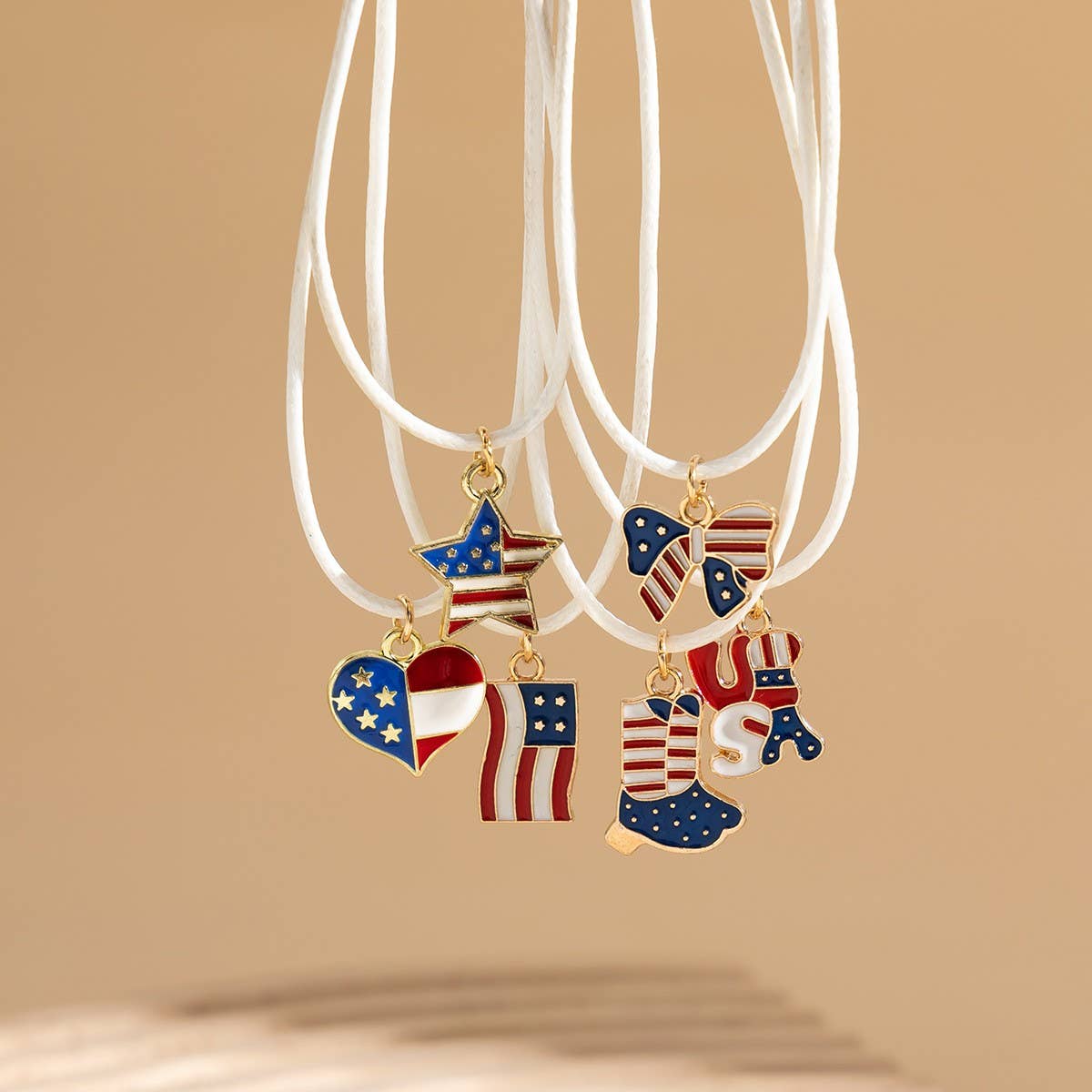 STAR FLAG INDEPENDENCE DAY LETTER BOW NECKLACE_CWAJE1474