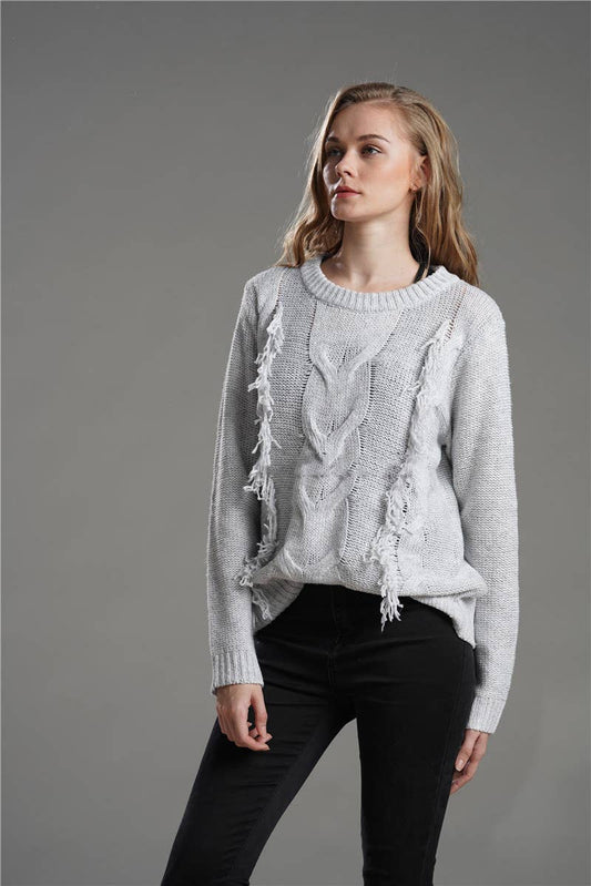 CWOSWL1414_Cable Crew Neck Pullover Casual Sweater