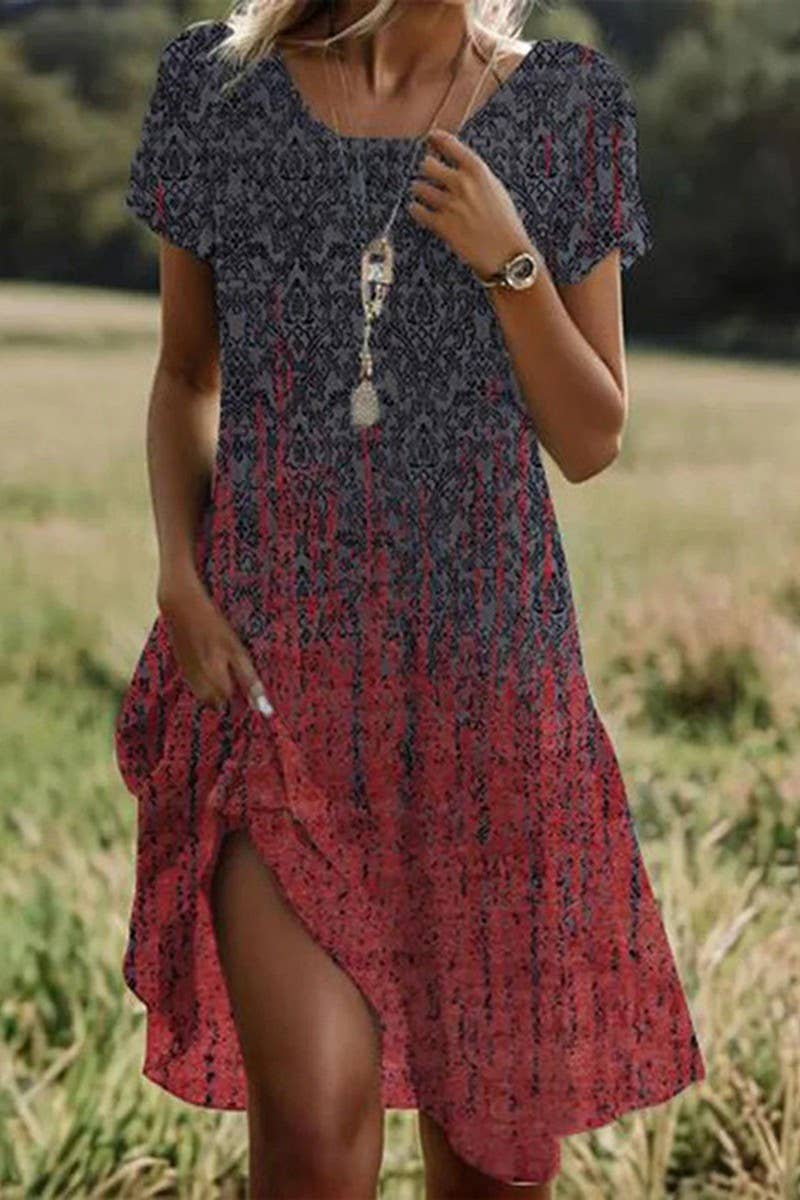 CWDMD5715_SUMMER ARTISTIC ROUND NECK MIDI DRESS