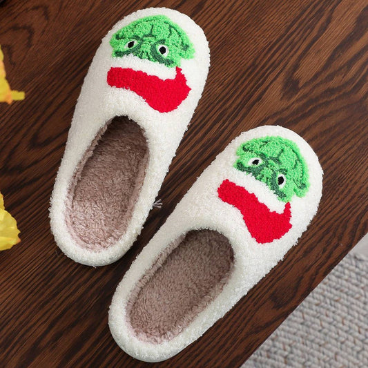 WINTER HOME GRINCH PATTERN COTTON SLIPPERS