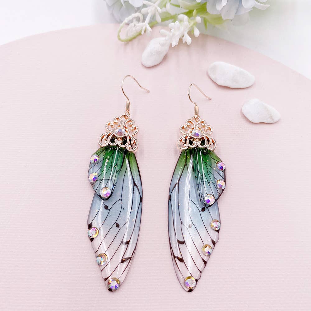 Elegant long earrings with cicada wing wings