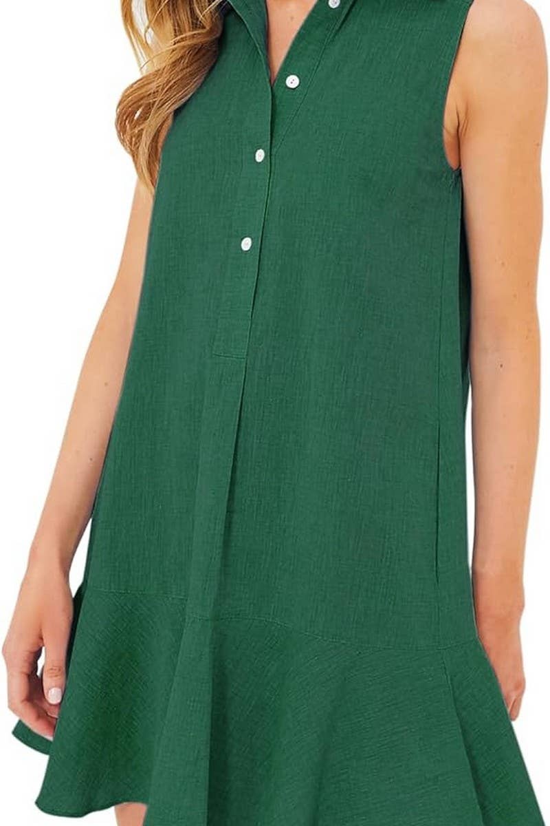 CWDSD8275_SLEEVELESS COTTON SHIRT HEM RUFFLE DRESS