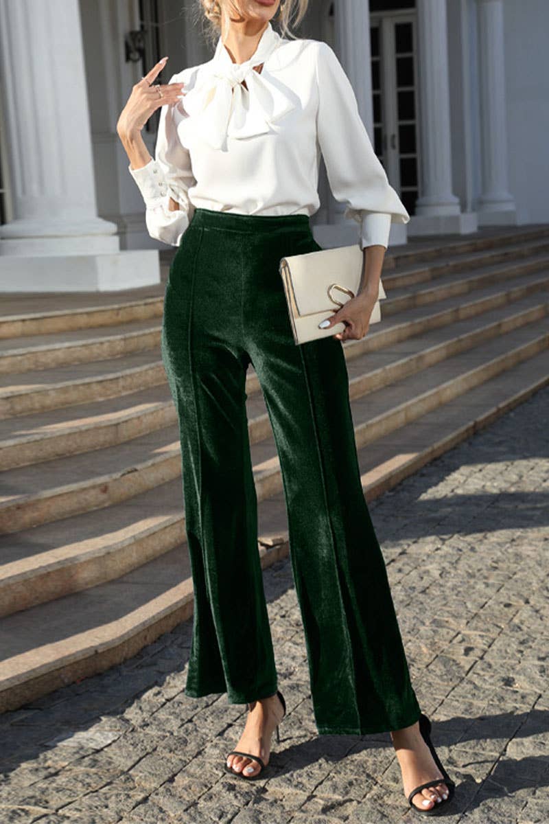 High-waisted casual pants in golden velvet