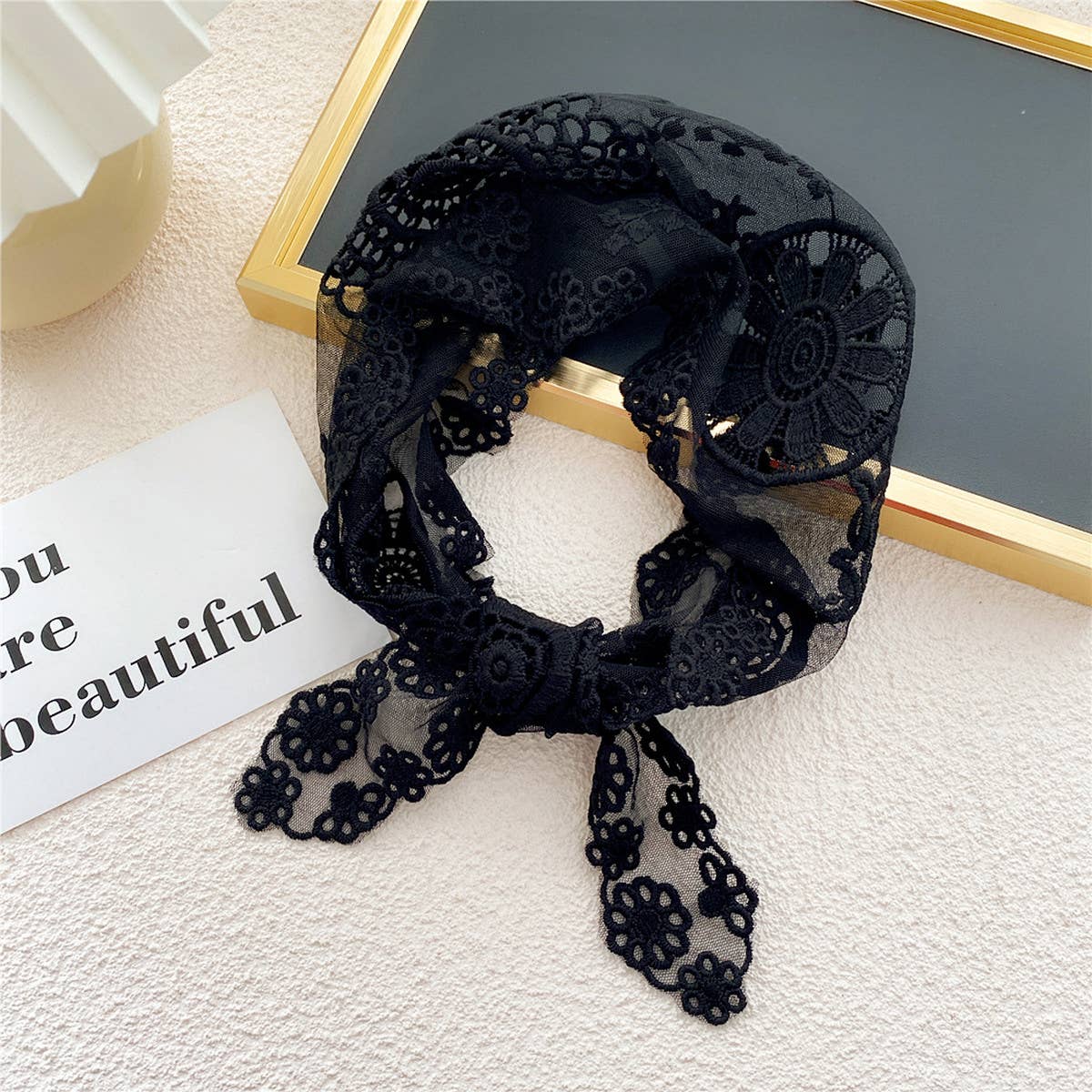 Lace Floral Triangle Scarf - Neck & Hair Wrap
