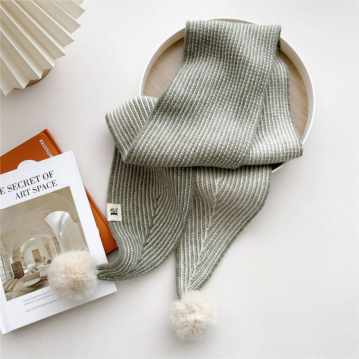 CWASC2387_WOMEN'S WINTER HAIRBALL STRIPED LONG SCARF