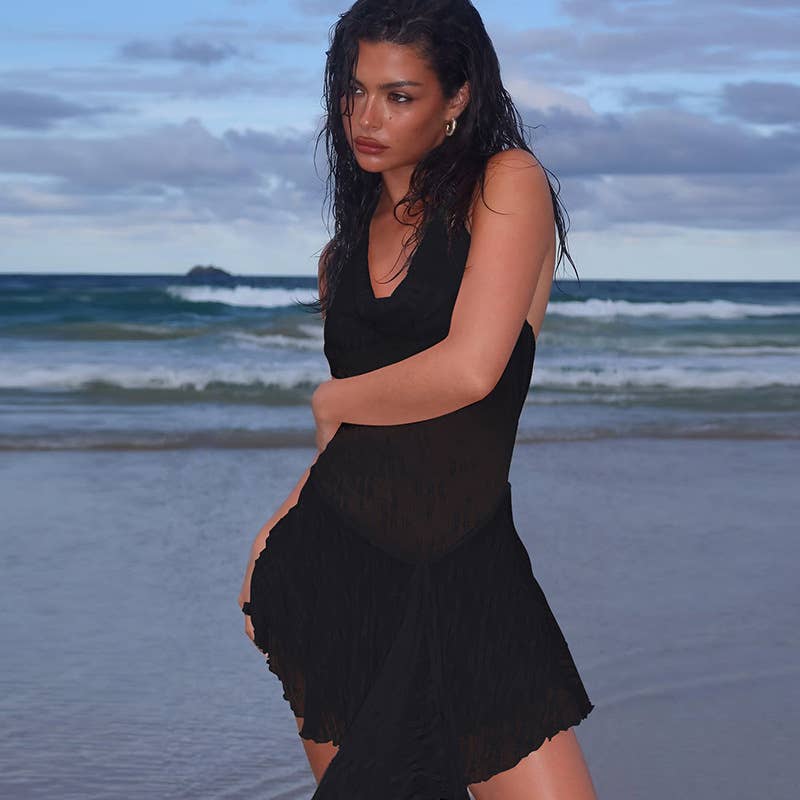 Lace Halter Backless Vacation Dress