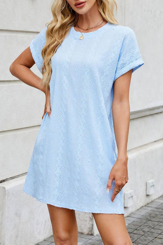 CWDSD7438_SUMMER SOLID COLOR LOOSE SHORT SLEEVE POCKET DRESS